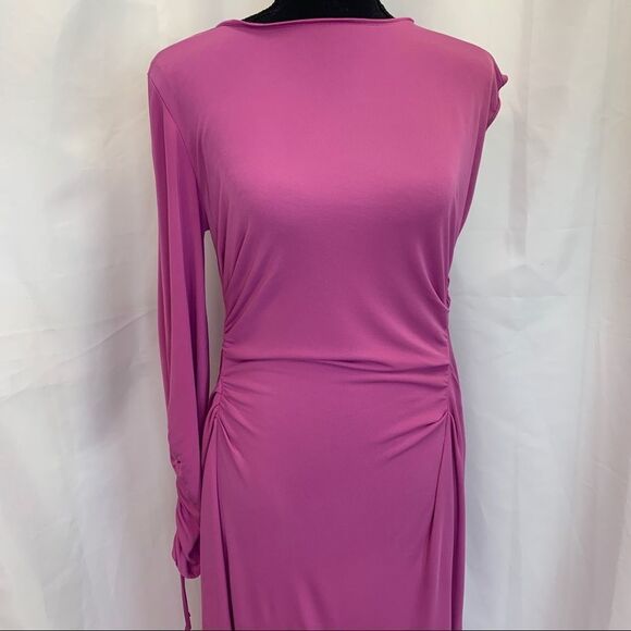ZARA purple magenta Cinched Asymmetric One Sleeve Dress Sz M/L NWT - Picture 7 of 16